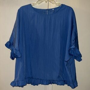 Chic Blue Ruffle Sleeve Blouse​